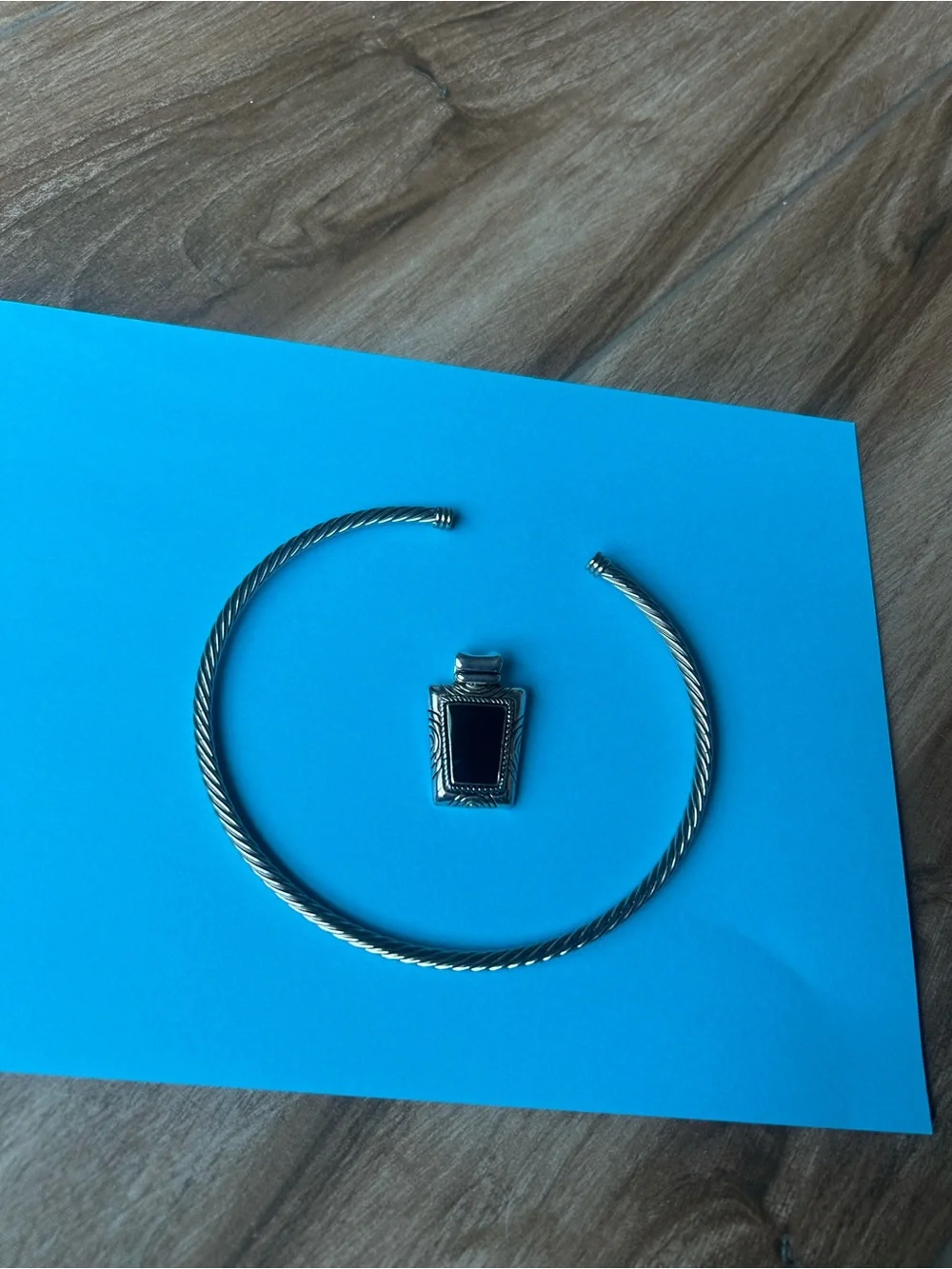 Premier Designs Silver-Tone Torque Collar Choker Necklace with Black Pendant